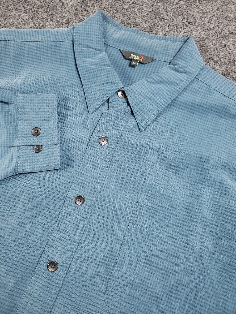Royal Robbins Modal Button Up Shirt XL Teal Gingham Check Long Sleeve Pocket